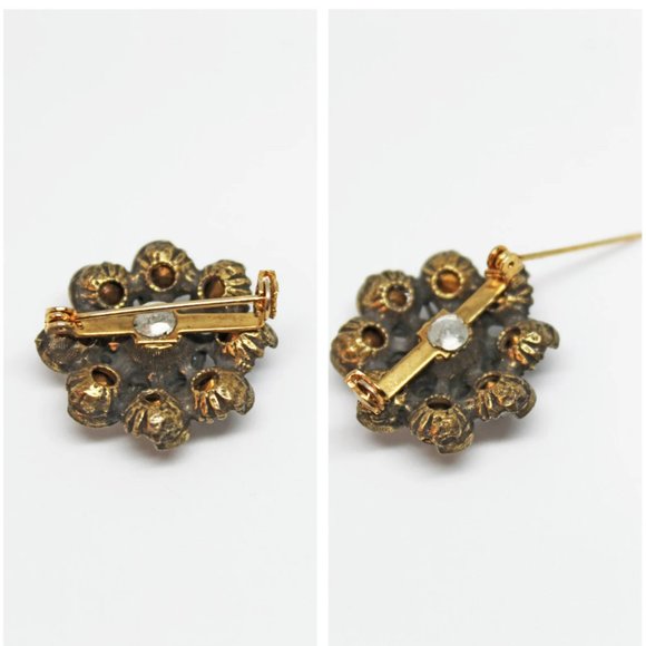 Vintage Dark Garnet Red Glass Stone Flower Goldt Brooch Pin | Jewelry | Brooch - Picture 4 of 8